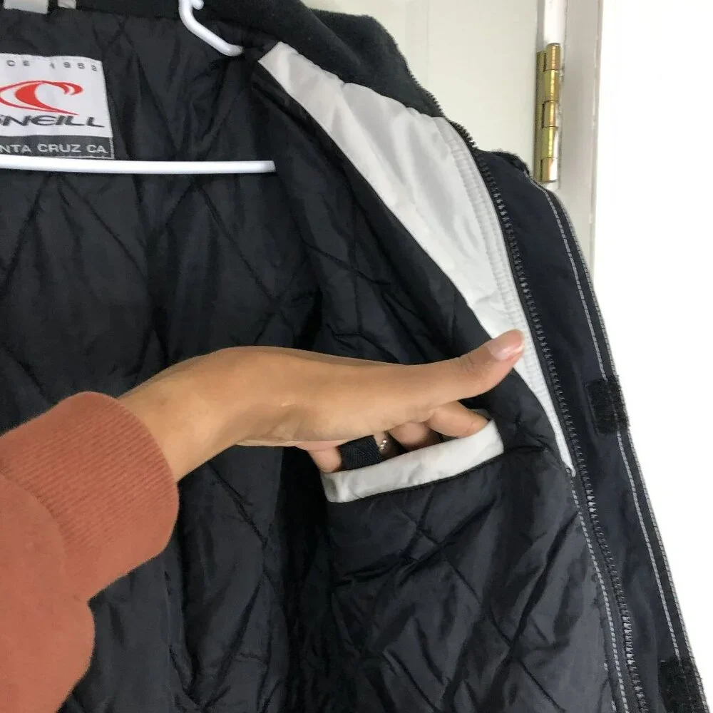 Vintage ONeill Jacket Insulated Windbreaker Black Collar Light Gray Men Size XL